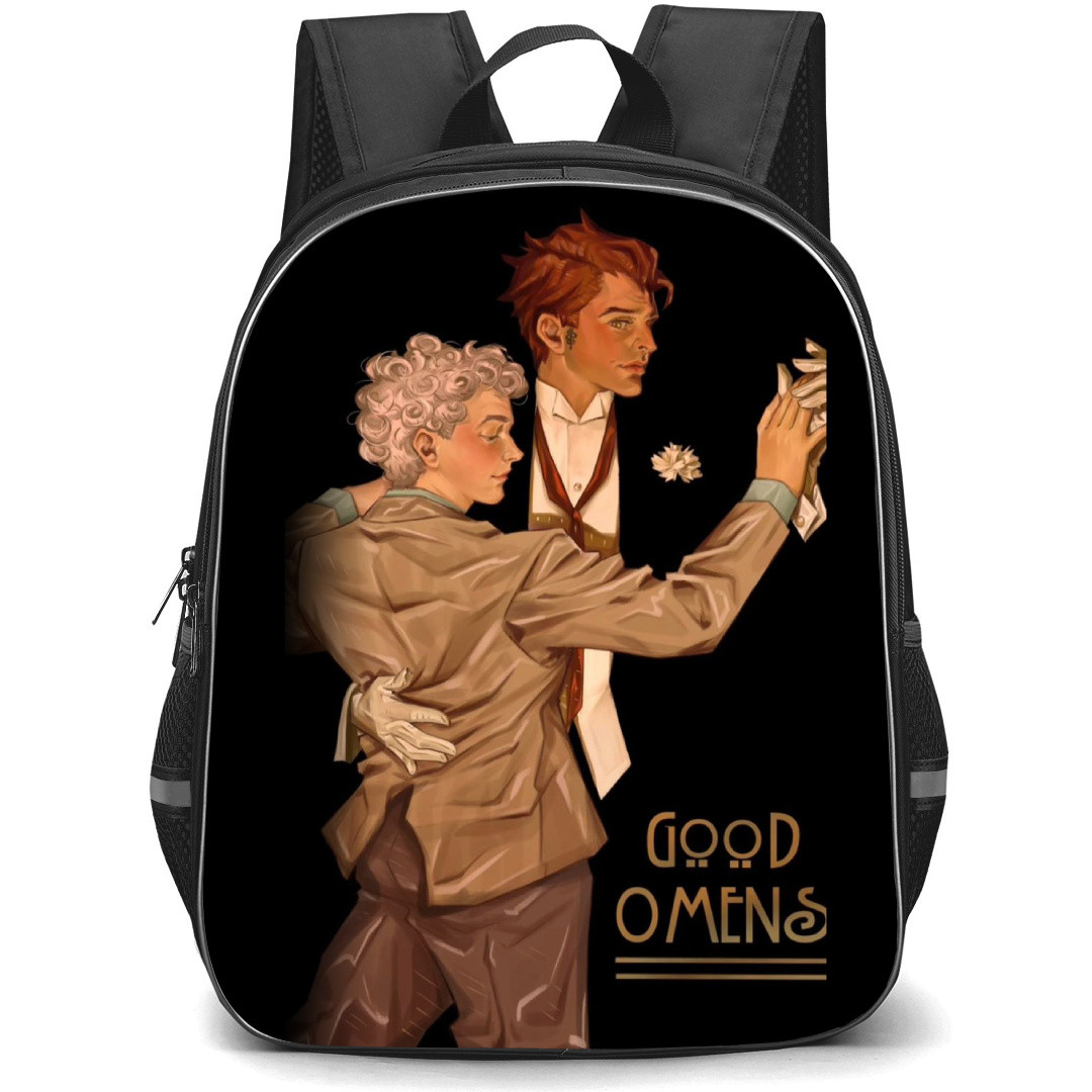 Good Omens Backpack StudentPack - Crowley Aziraphale Portrait Black Background