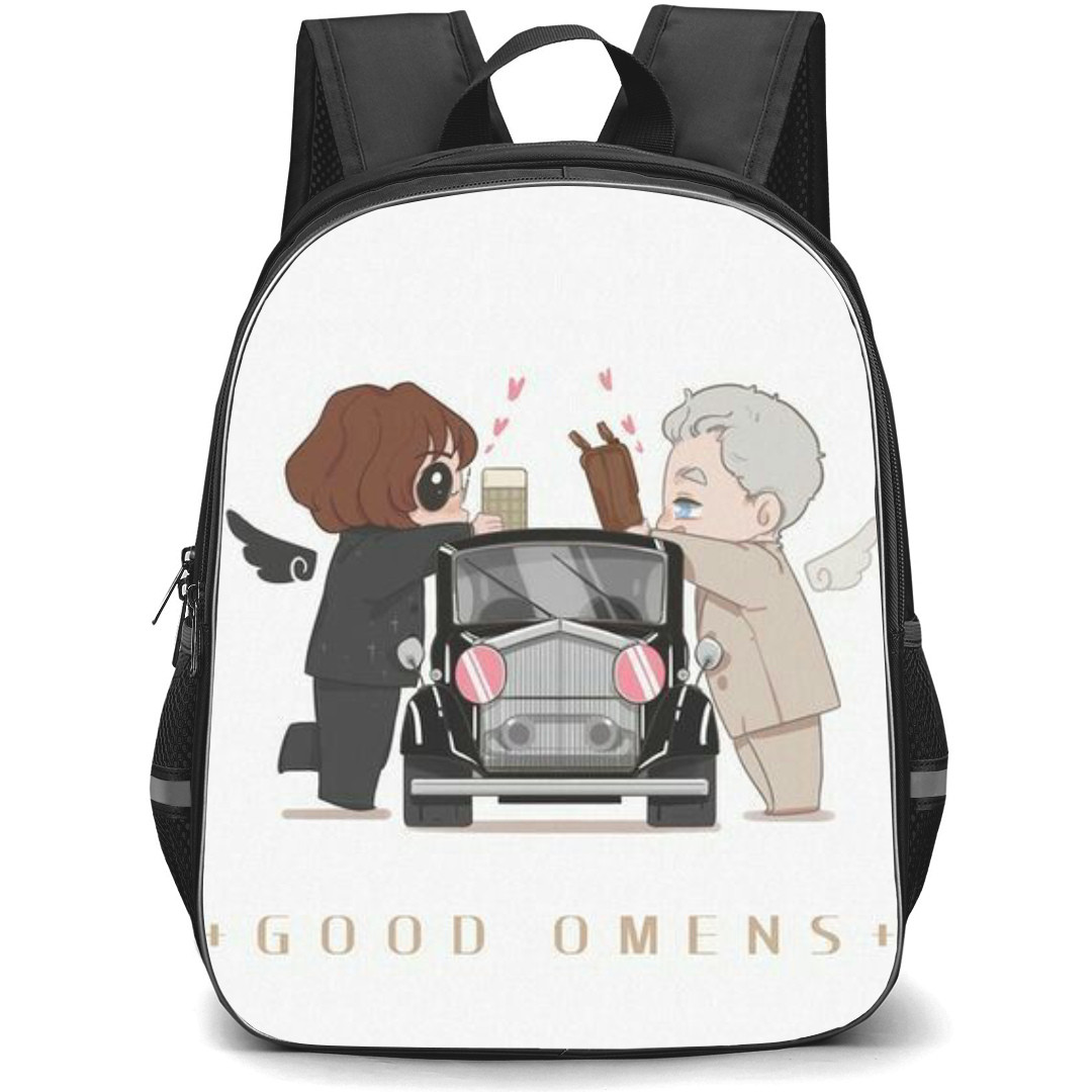 Good Omens Backpack StudentPack - Crowley Aziraphale Chibi Art