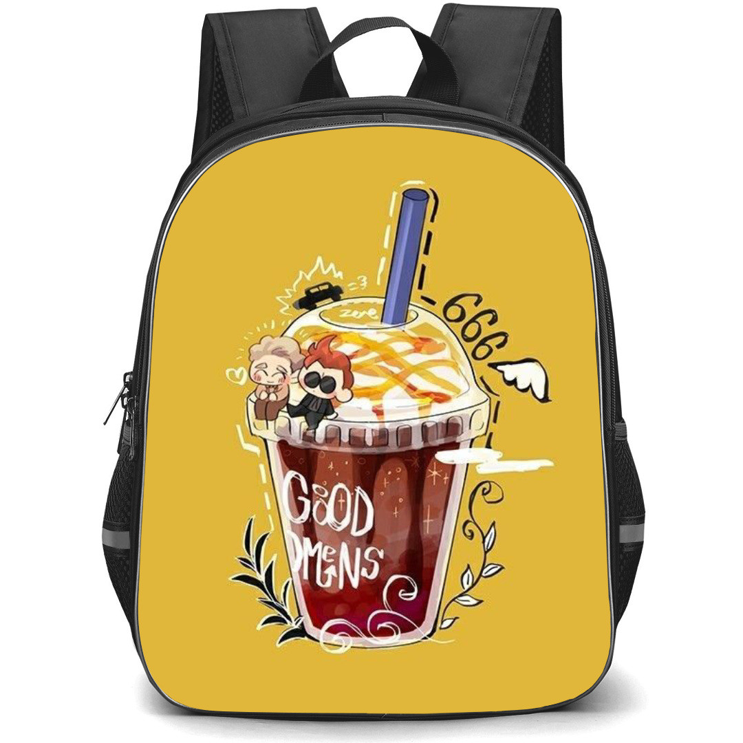 Good Omens Backpack StudentPack - Crowley Aziraphale Drink Illustration