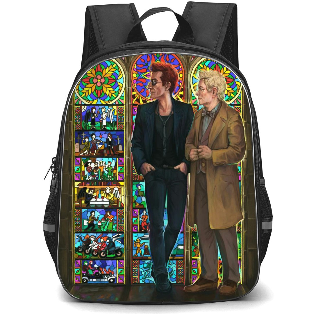Good Omens Backpack StudentPack - Crowley Aziraphale Mosaic Background