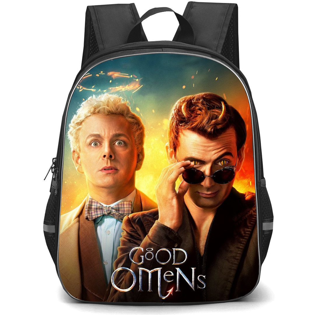 Good Omens Backpack StudentPack - Crowley Aziraphale Portrait Blue Background