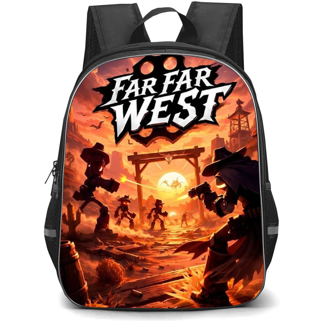Far Far West Backpack School Bag StudentPack - Far Far West Gunfight Game Poster
