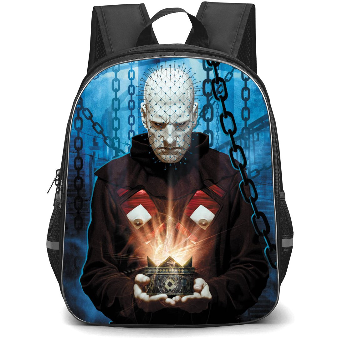 Hellraiser Backpack StudentPack - Pinhead Holding Cube Blue Background