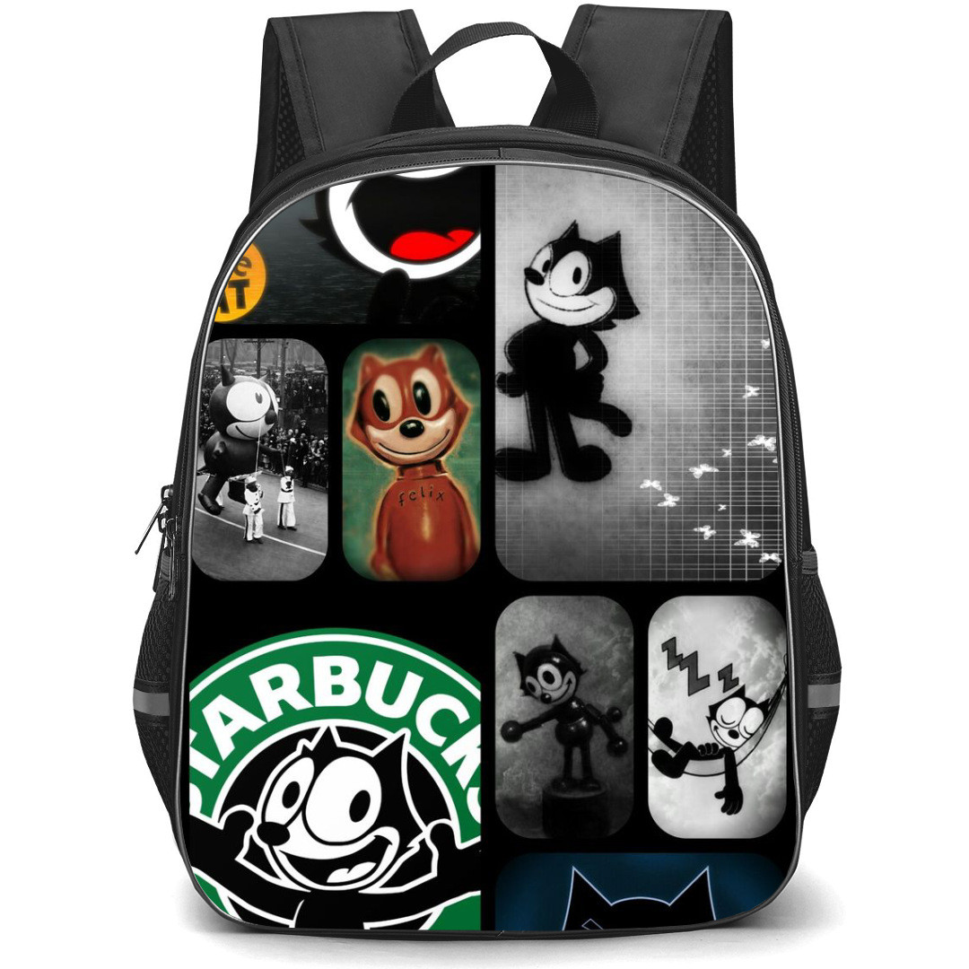 Felix the Cat Backpack StudentPack - Felix The Cat Faces Black and White Starbucks Logo Collage