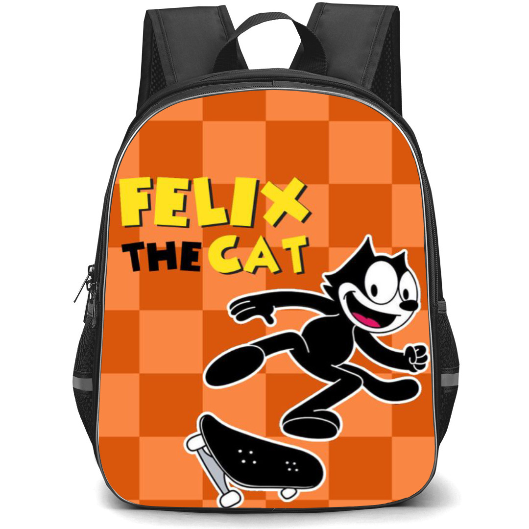 Felix the Cat Backpack StudentPack - Felix The Cat Skateboarding Orange Checkered Background