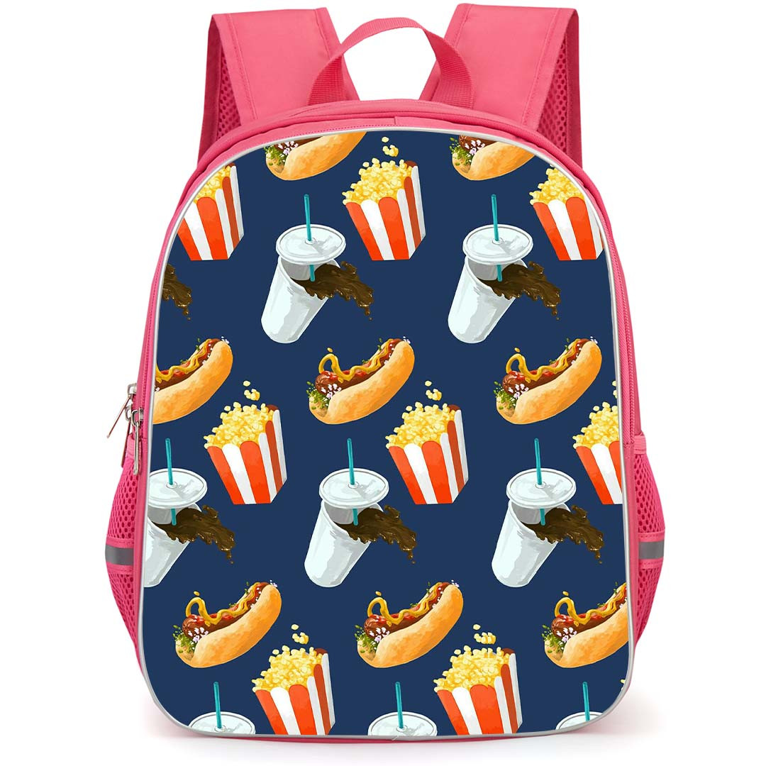 Food Pattern School Backpack StudentPack - American Junk Food Pattern Art on Blue Background
