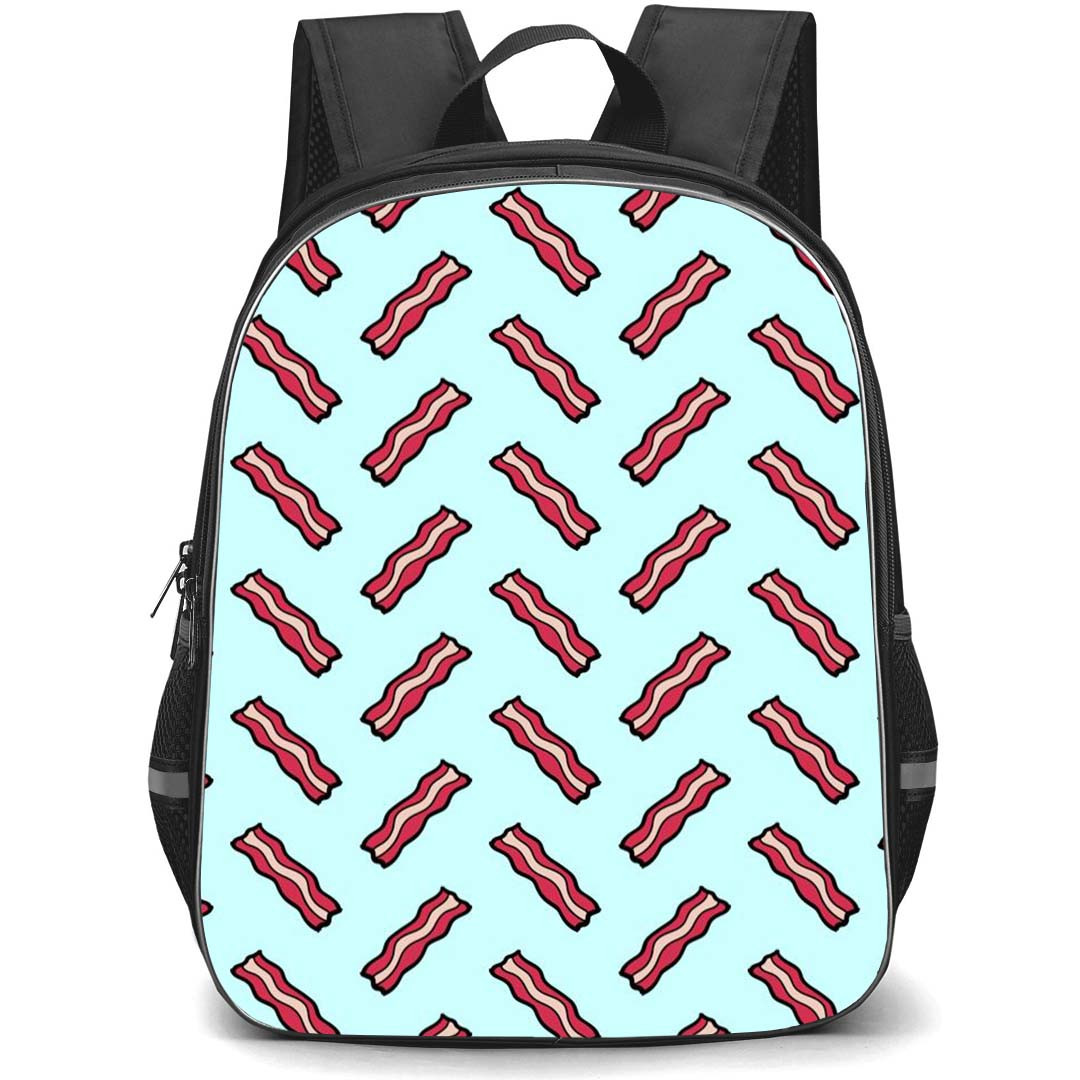 Food Pattern School Backpack StudentPack - Bacon Pattern Art On Skyblue Background