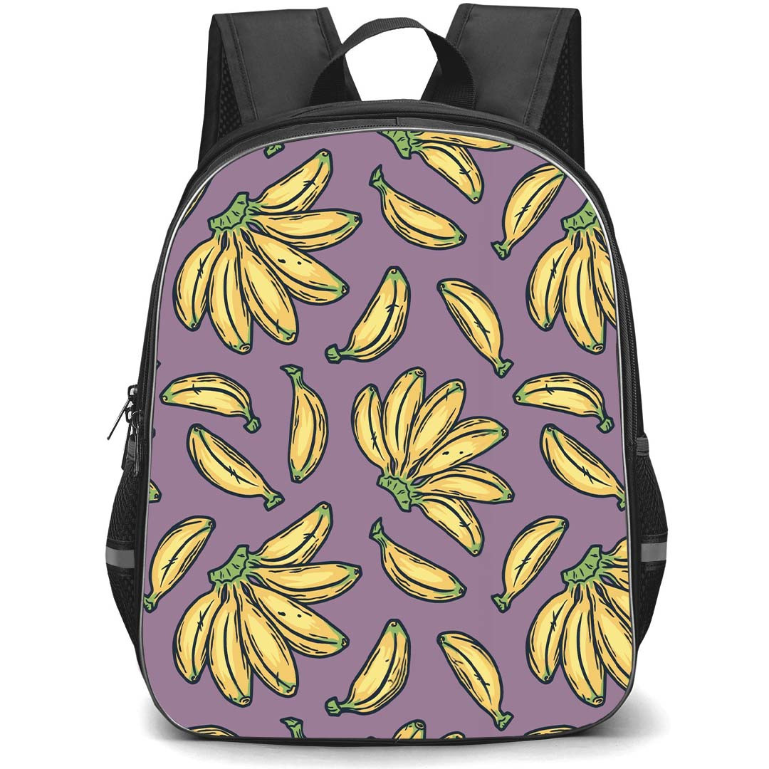 Food Pattern School Backpack StudentPack - Banana Pattern Art On Purple Background