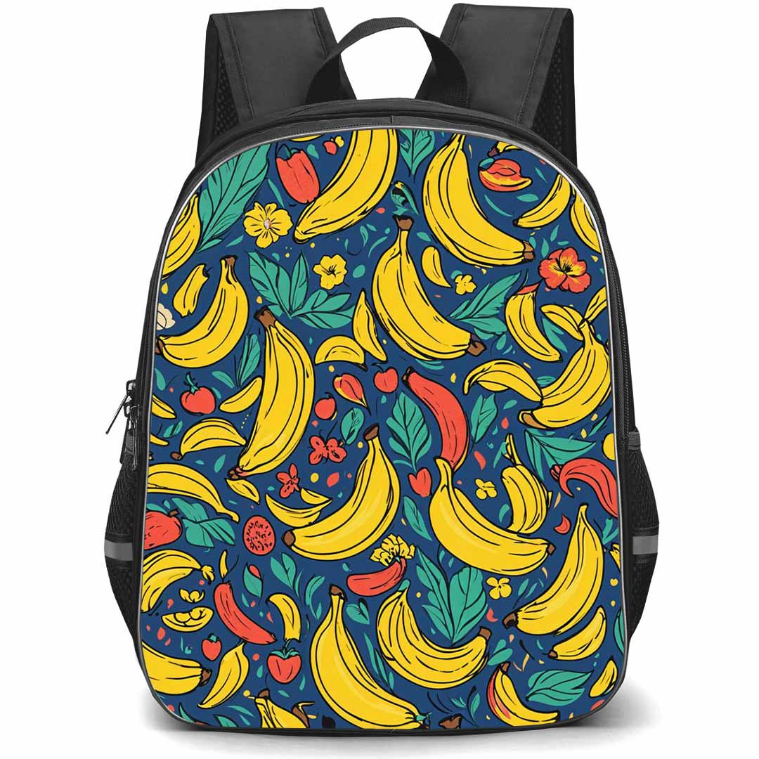 Food Pattern School Backpack StudentPack - Banana And Apple Pattern On Blue Background