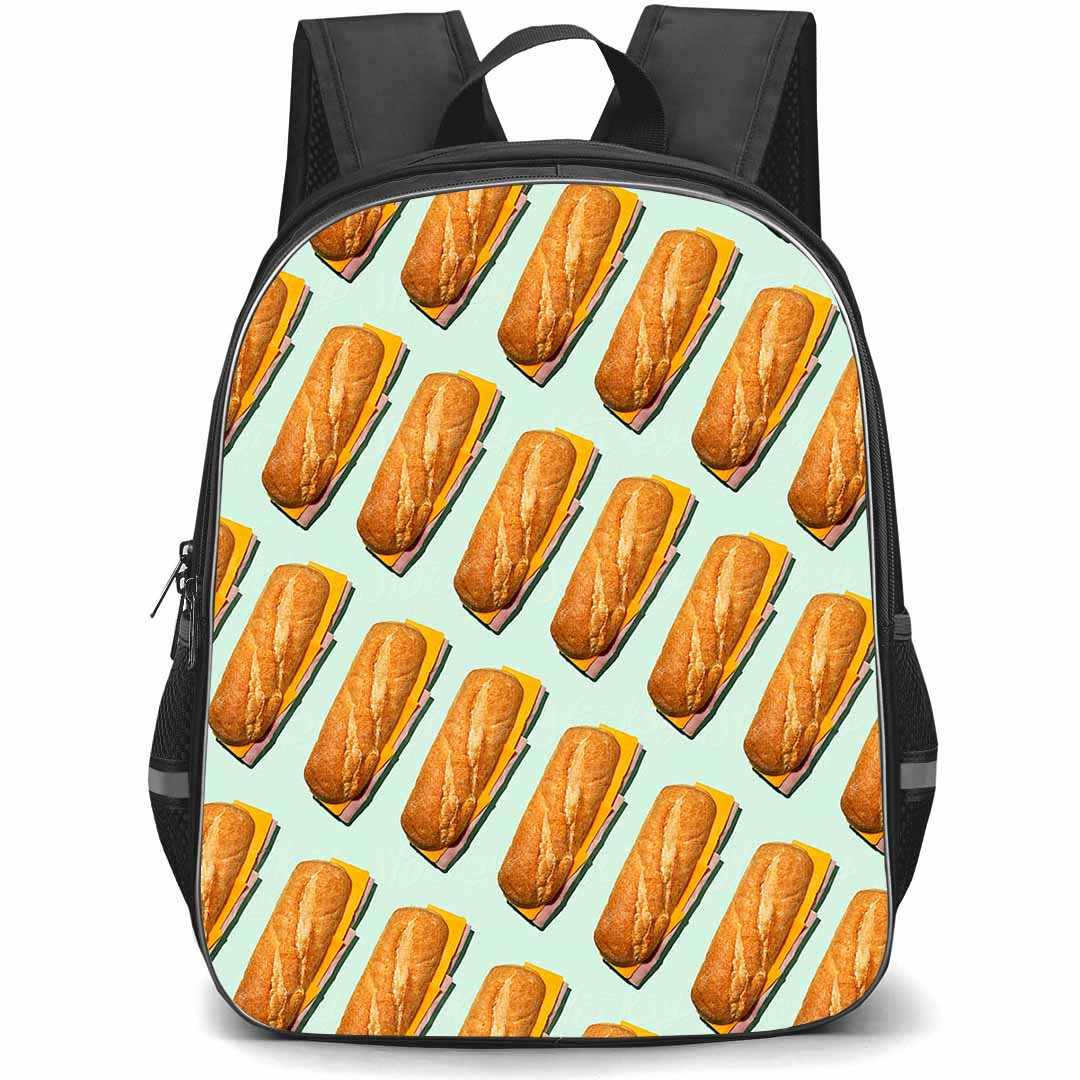 Food Pattern School Backpack StudentPack - Bread Pattern Art On Cyan Background