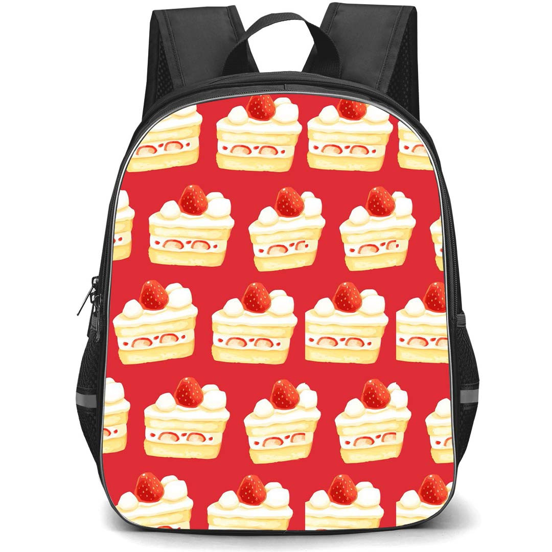 Food Pattern School Backpack StudentPack - Sliced Cake Pattern Art On Red Background