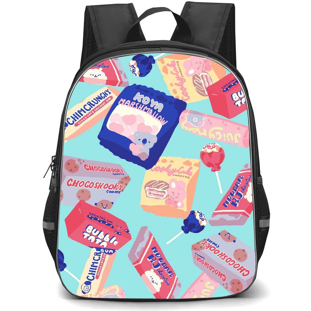Food Pattern School Backpack StudentPack - Candy Pattern Art On Cyan Background