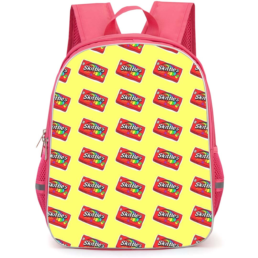 Food Pattern School Backpack StudentPack - Skittles Candy Pattern Art On Yellow Background