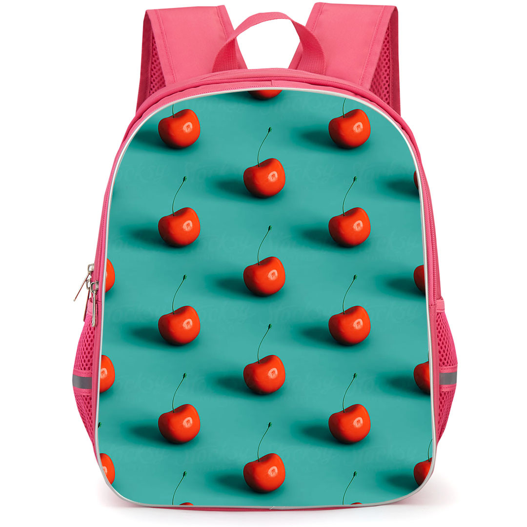 Food Pattern School Backpack StudentPack - Cherry Pattern Art On Green Background