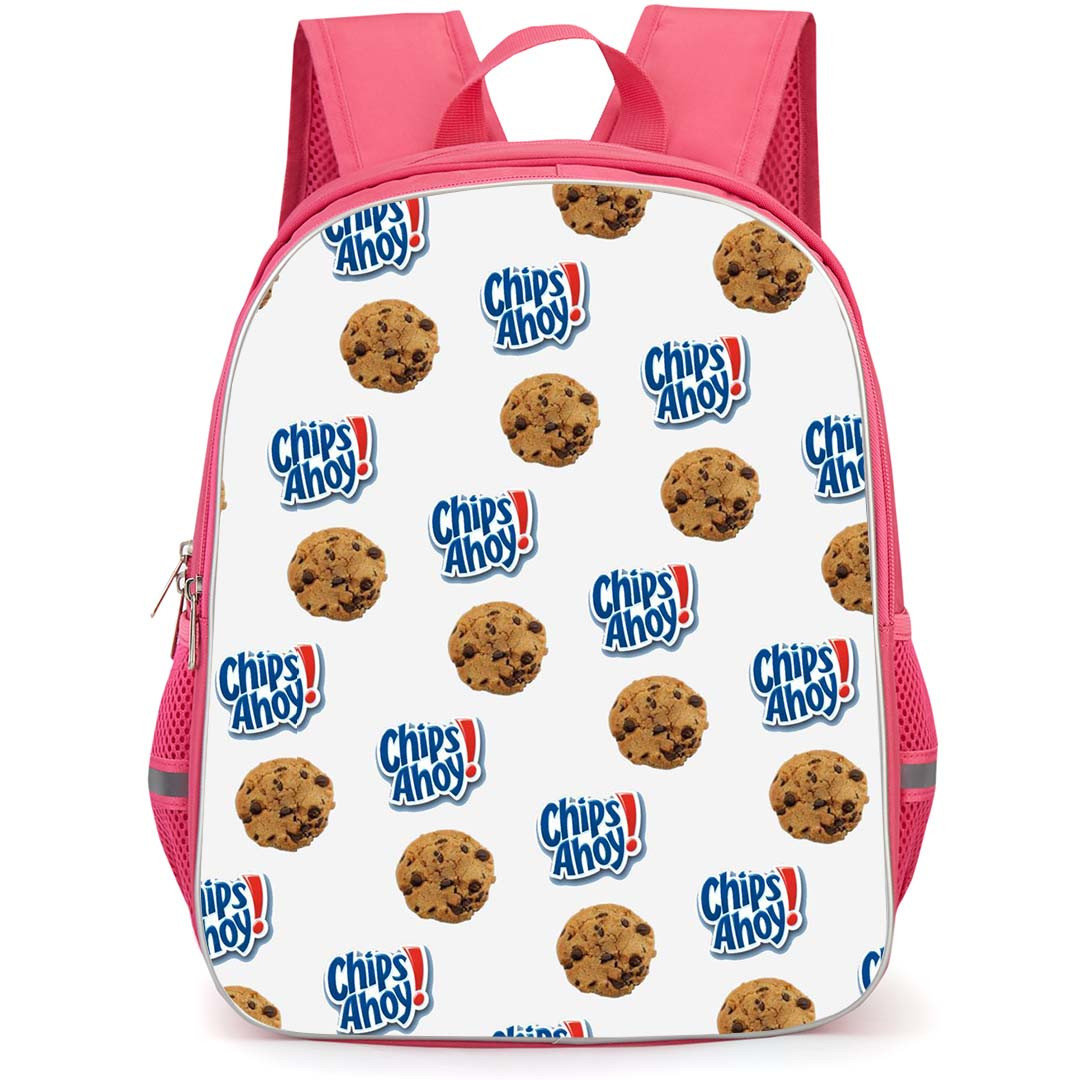 Food Pattern School Backpack StudentPack - Chips Ahoyy Logo Pattern Art On White Background