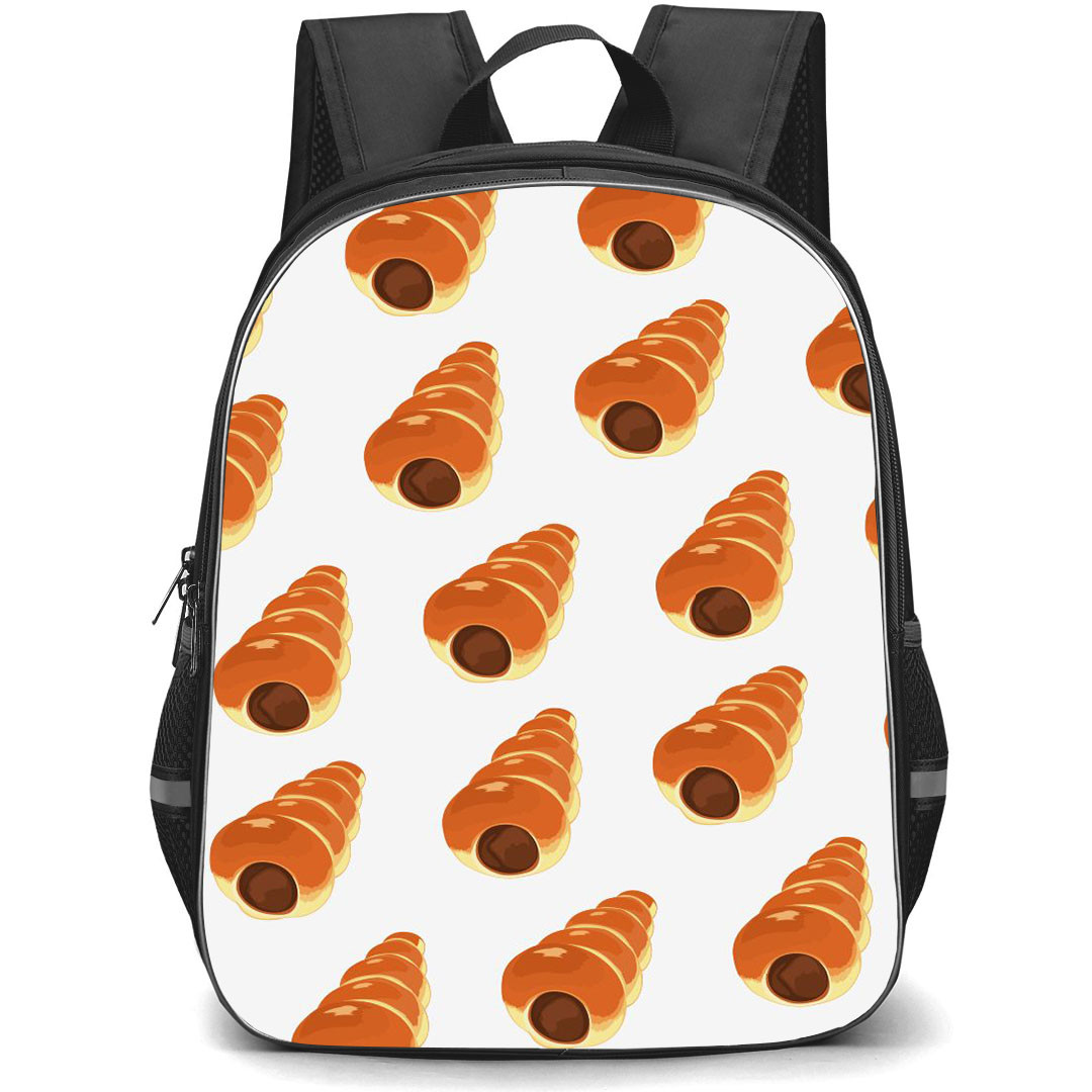 Food Pattern School Backpack StudentPack - Chocolate Cornet Illustration Pattern Art On White Background
