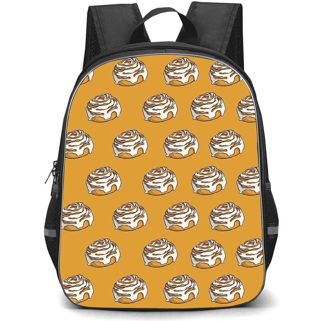 Food Pattern School Backpack StudentPack - Cinnamon Rolls Vector Pattern Art On Brown Background