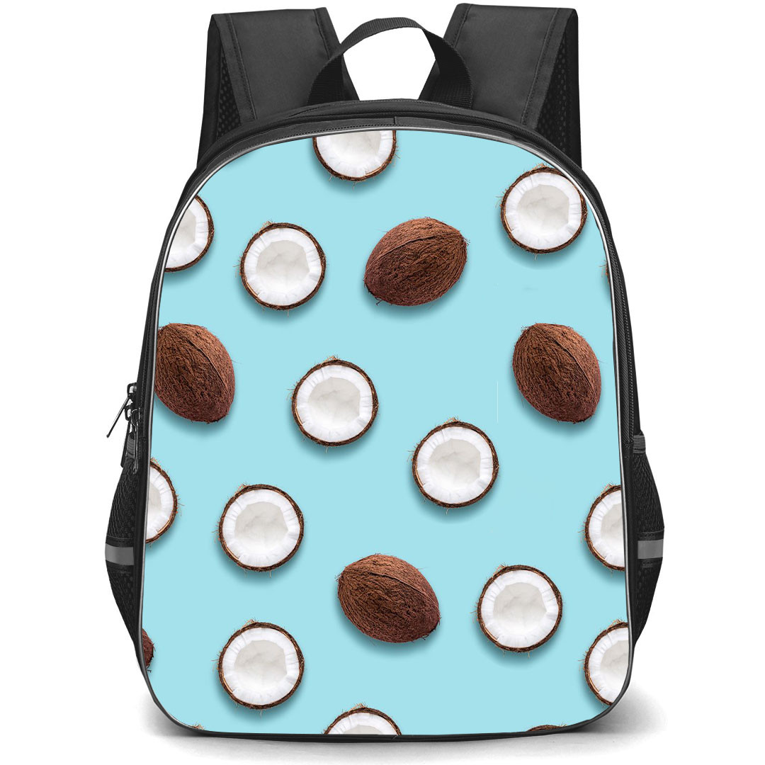 Food Pattern School Backpack StudentPack - Sliced Coconut Pattern Art On Skyblue Background