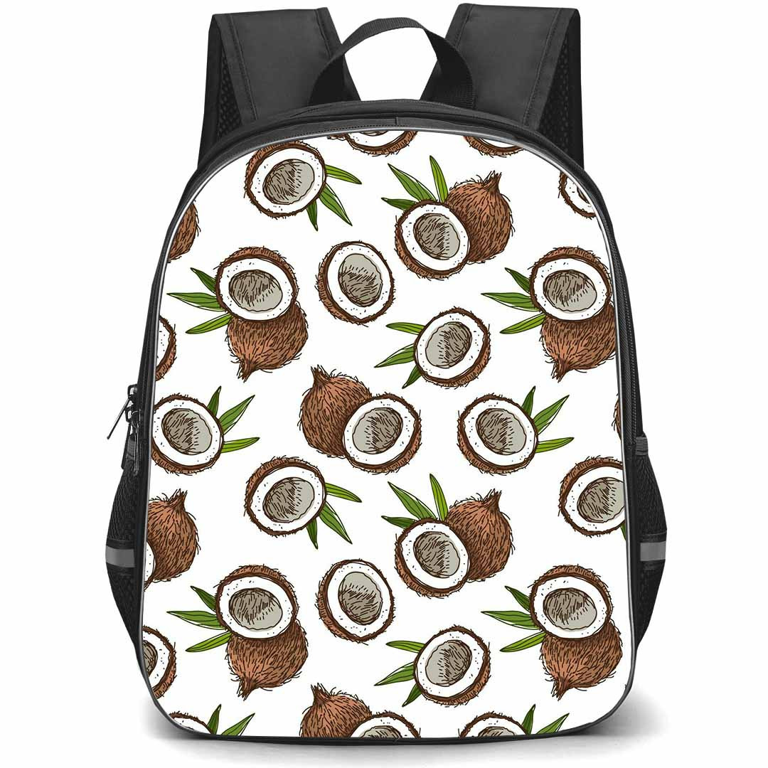Food Pattern School Backpack StudentPack - Sliced Coconut Vector Pattern Art On White Background