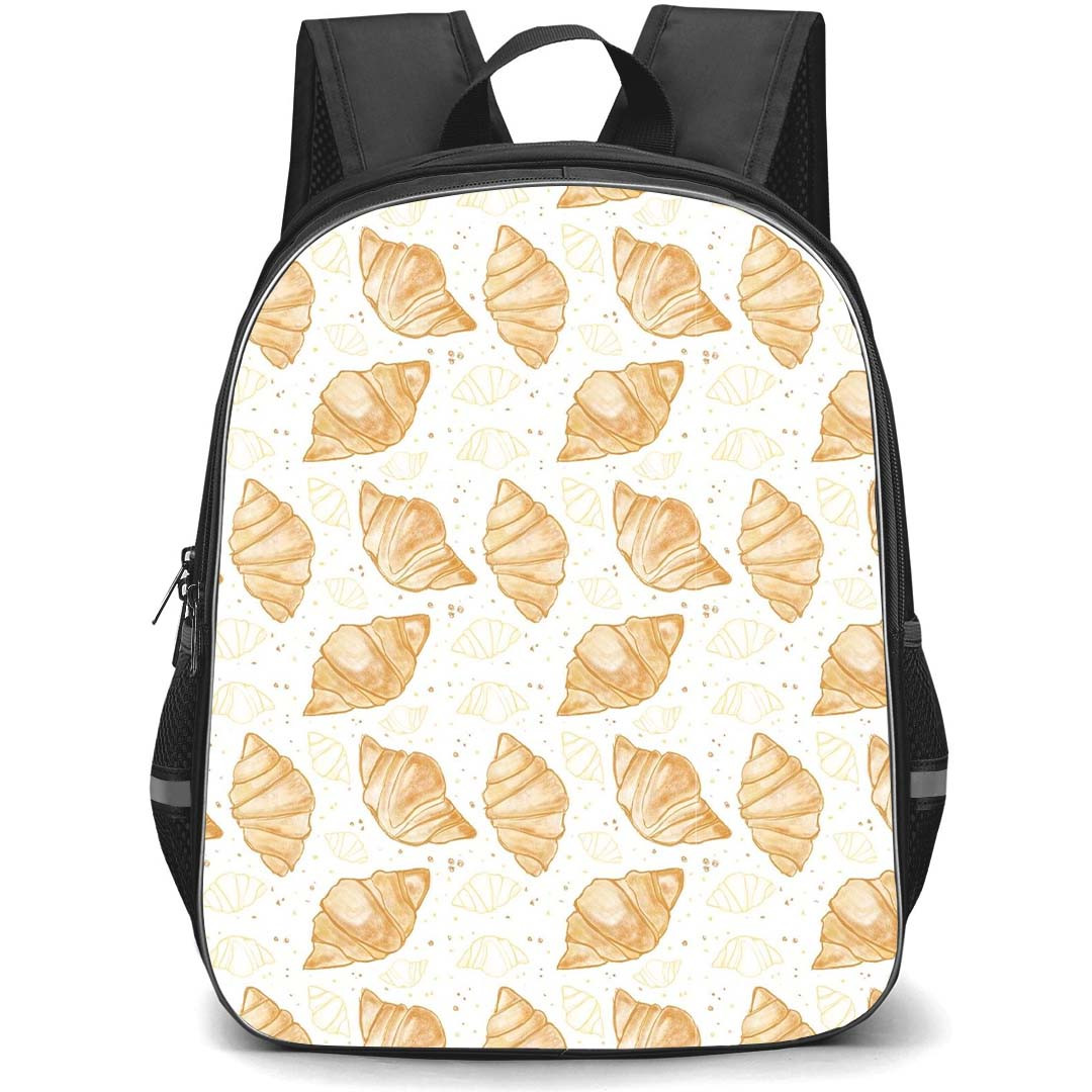 Food Pattern School Backpack StudentPack - Drawn Croissant Pattern Art On White Background