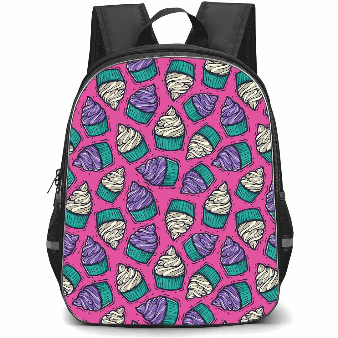 Food Pattern School Backpack StudentPack - Cupcake Illustration Pattern Art On Pink Background