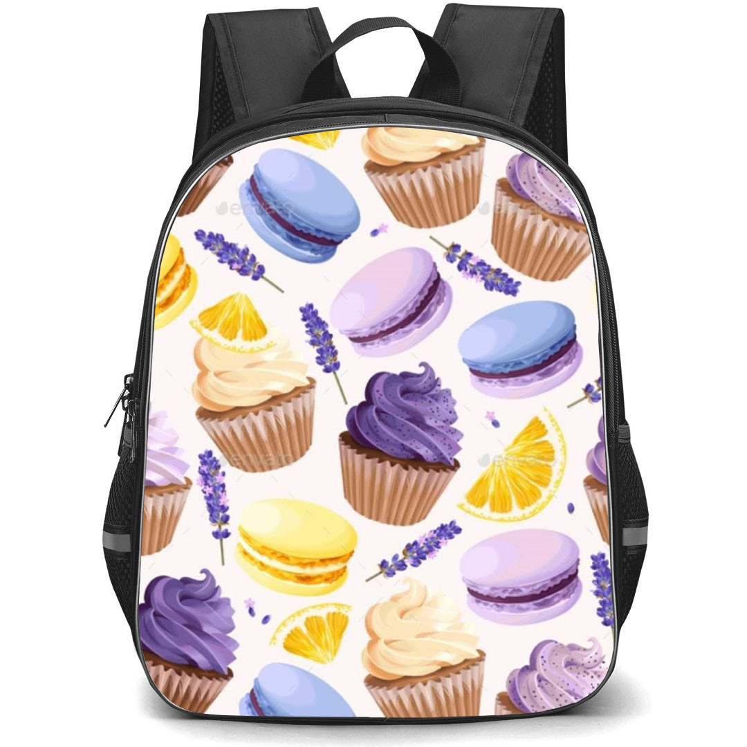 Food Pattern School Backpack StudentPack - Cupcake Macaron Pattern Art On Beige Background