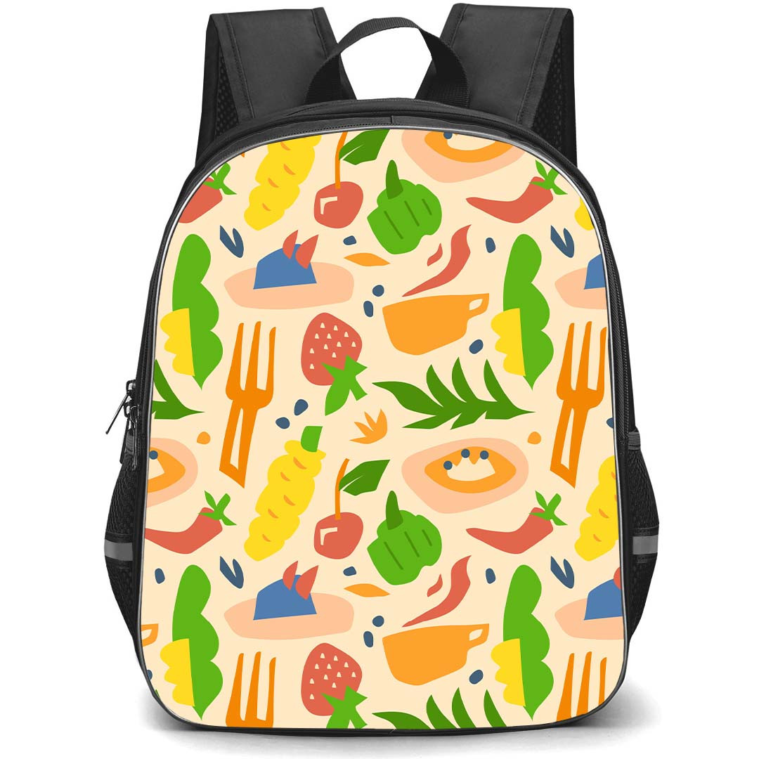 Food Pattern School Backpack StudentPack - Hand Drawn Colorful Matisse Food Pattern Art