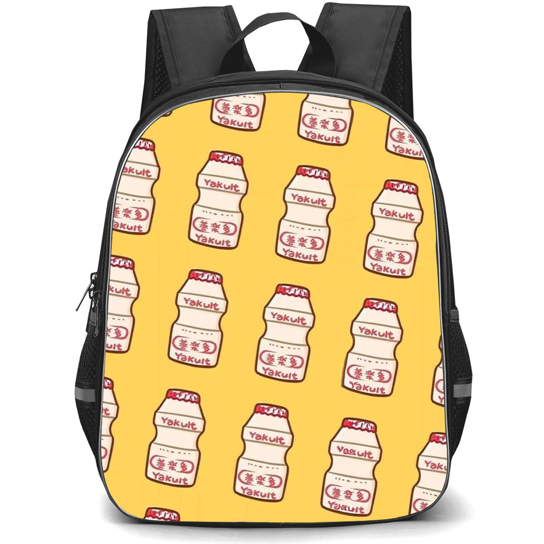 Food Pattern School Backpack StudentPack - Yakult Illustration Pattern Art On Yellow Background