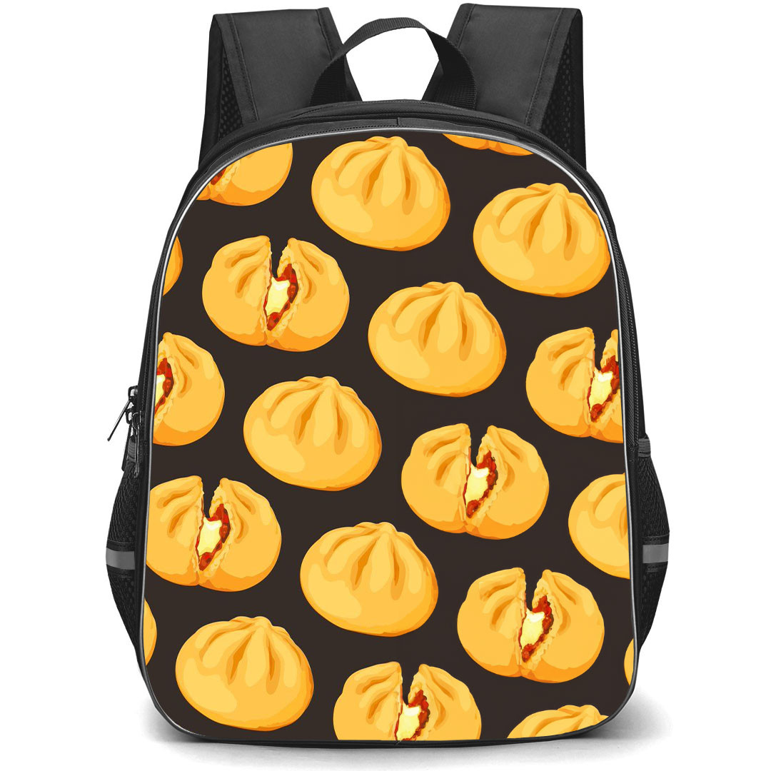 Food Pattern School Backpack StudentPack - Dumplings Illustration Pattern Art On Dark Background