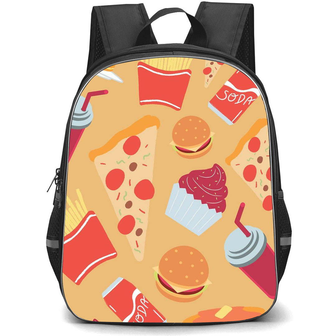 Food Pattern School Backpack StudentPack - Fast Food Pattern Art On Yellow Background