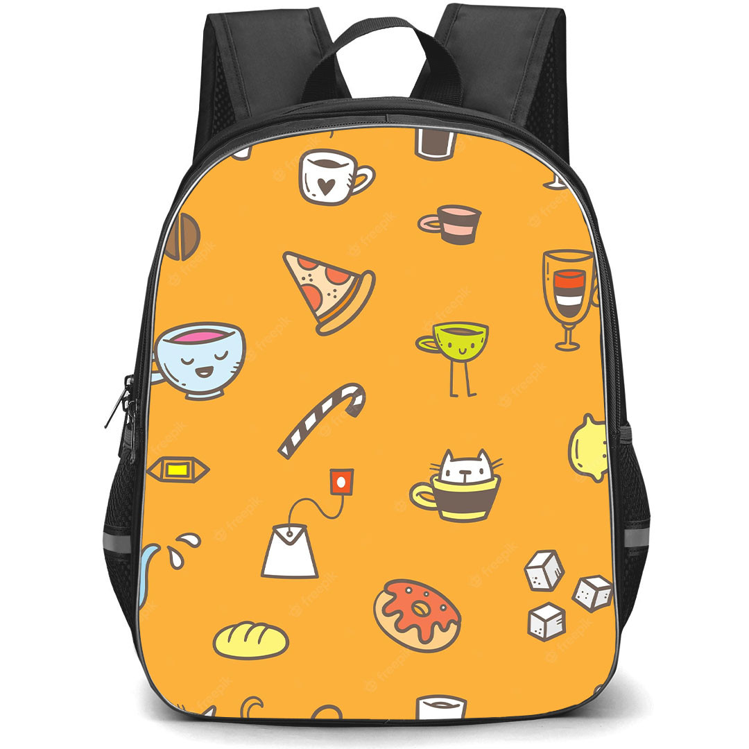 Food Pattern School Backpack StudentPack - Food Drink Cute Pattern Art On Yellow Background