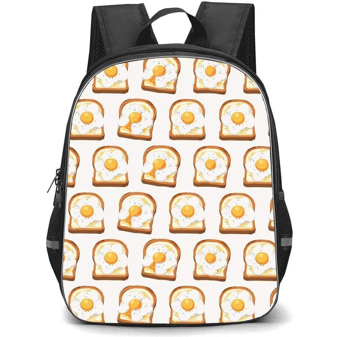Food Pattern School Backpack StudentPack - Fried Egg And Toasts Pattern Art On Beige Background