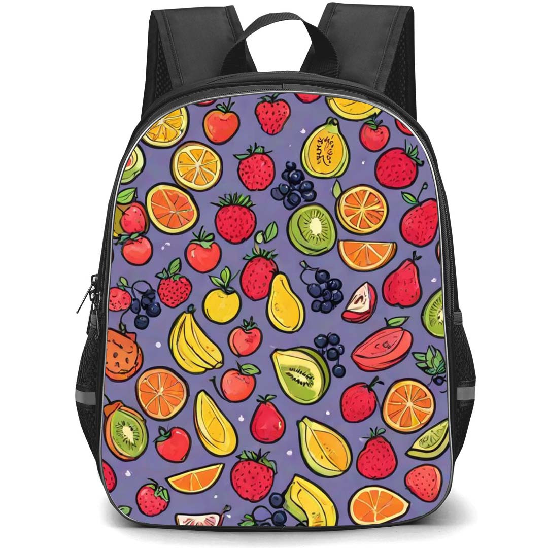 Food Pattern School Backpack StudentPack - Assorted Fruits Pattern Illustration On Purple Background