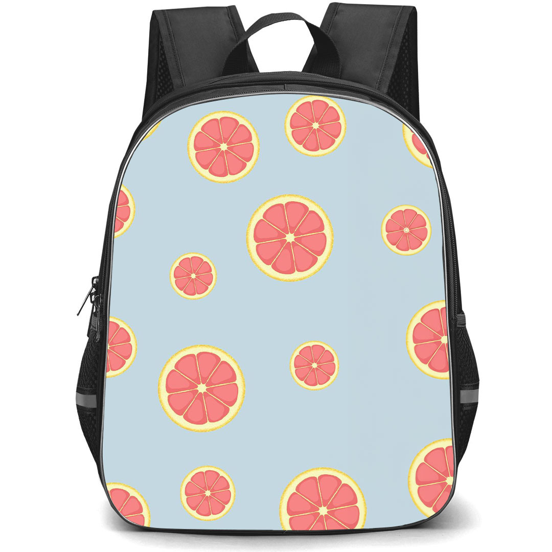 Food Pattern School Backpack StudentPack - Grapefruit Sliced Pattern Art On Gray Background