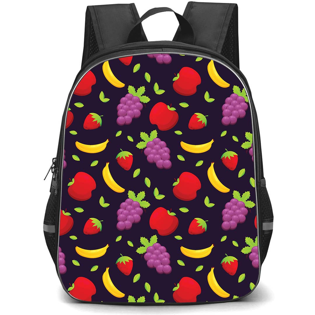 Food Pattern School Backpack StudentPack - Hand Drawn World Food Safety Day Pattern Art On Black Background