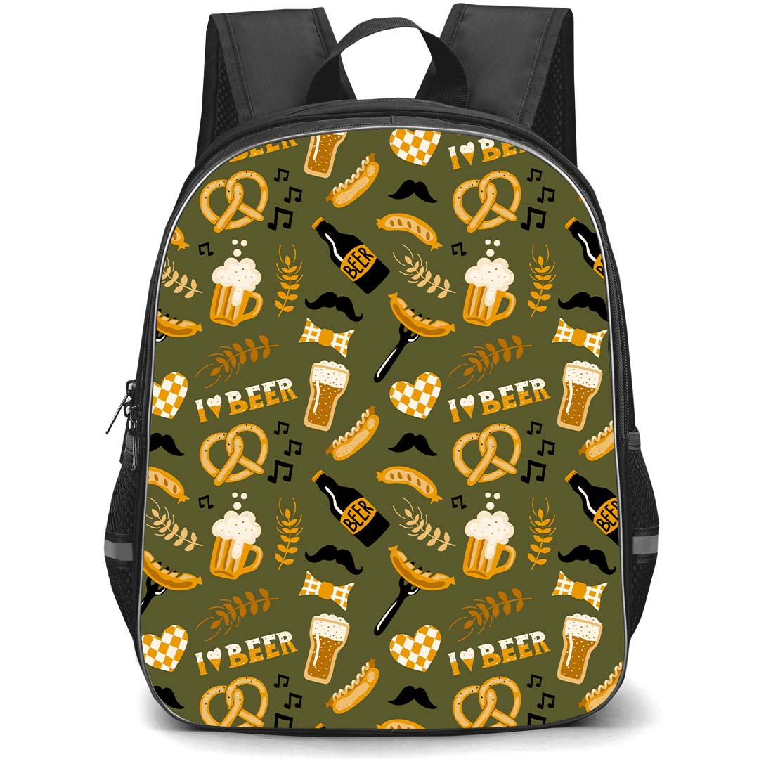 Food Pattern School Backpack StudentPack - Hand Drawn Doodle Style Beer And Food Pattern Art Poster