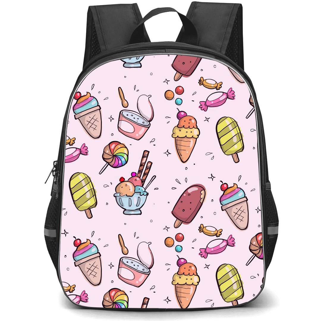 Food Pattern School Backpack StudentPack - Colorful Ice Cream Icon Pattern Art On Pink Background
