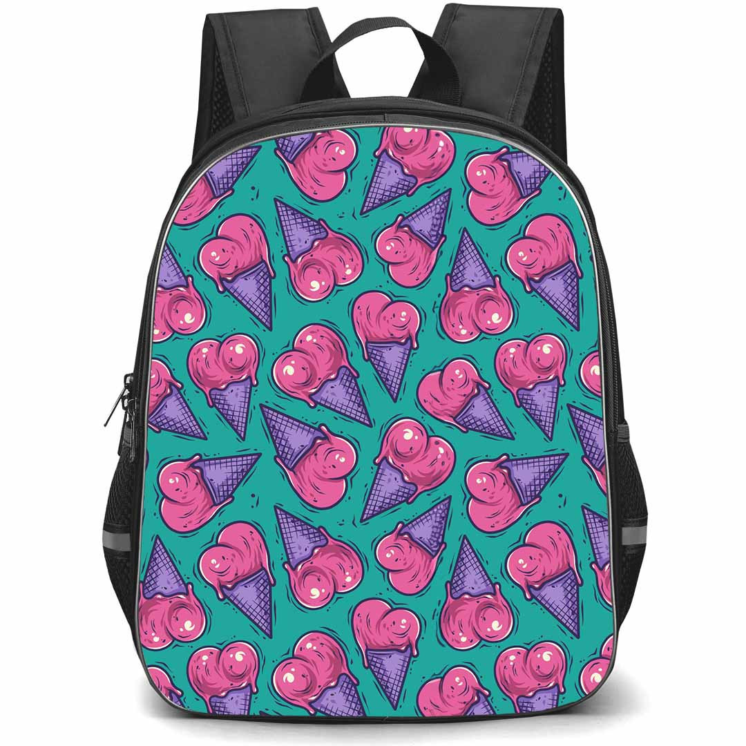 Food Pattern School Backpack StudentPack - Cone Ice Cream Heart Shape Pattern Art Poster
