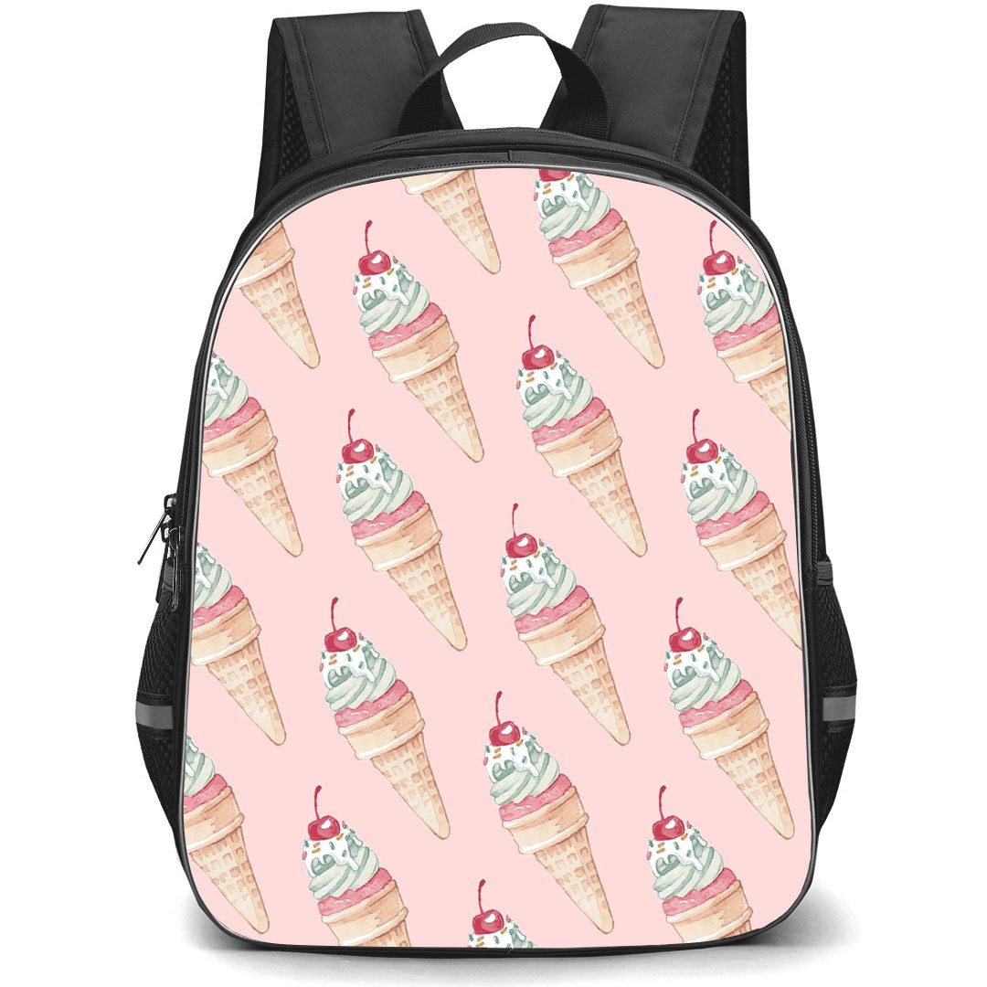 Food Pattern School Backpack StudentPack - Ice Cream Pattern Art Pink Background