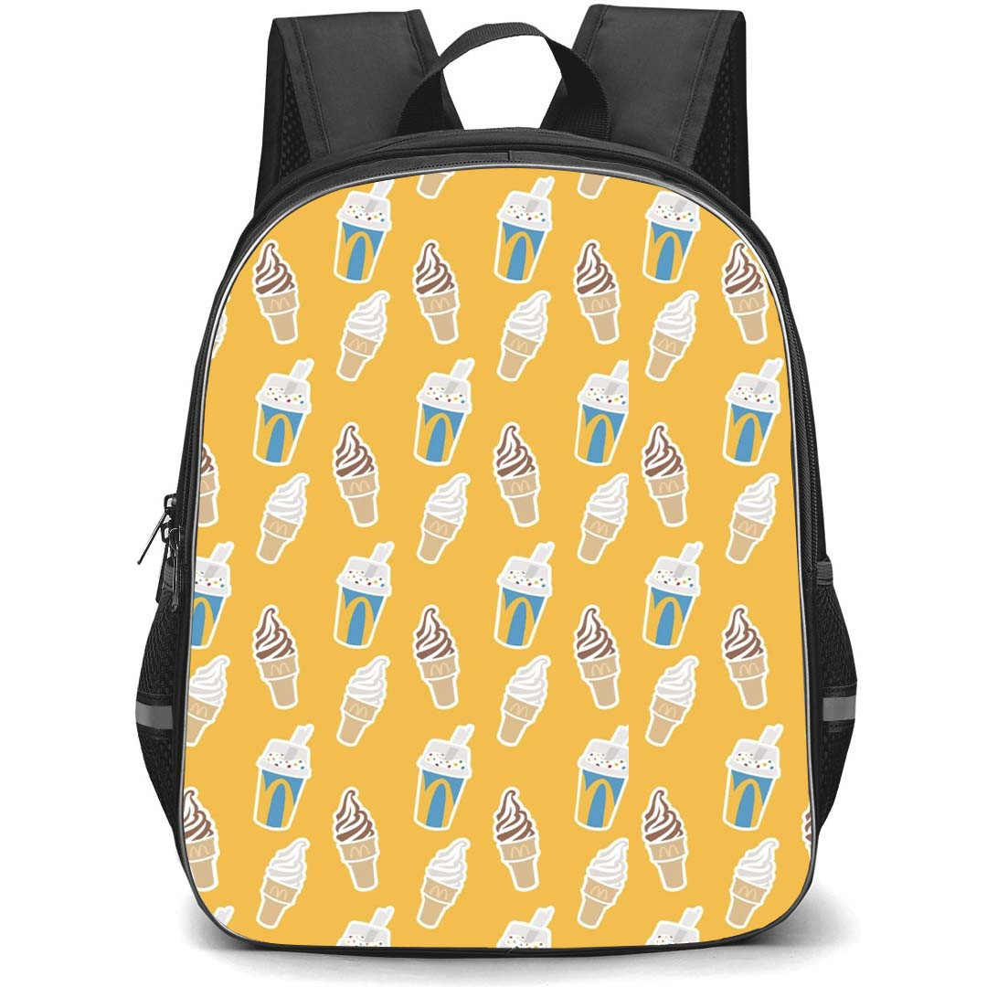 Food Pattern School Backpack StudentPack - McDonalds Ice cream Sundae Pattern Art On Yellow Background