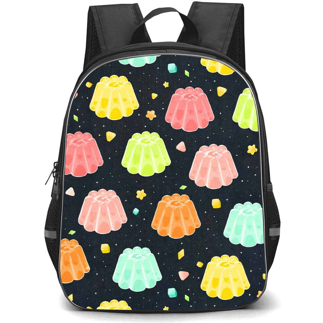 Food Pattern School Backpack StudentPack - ColorFul Jelly Pattern Art On Black Background