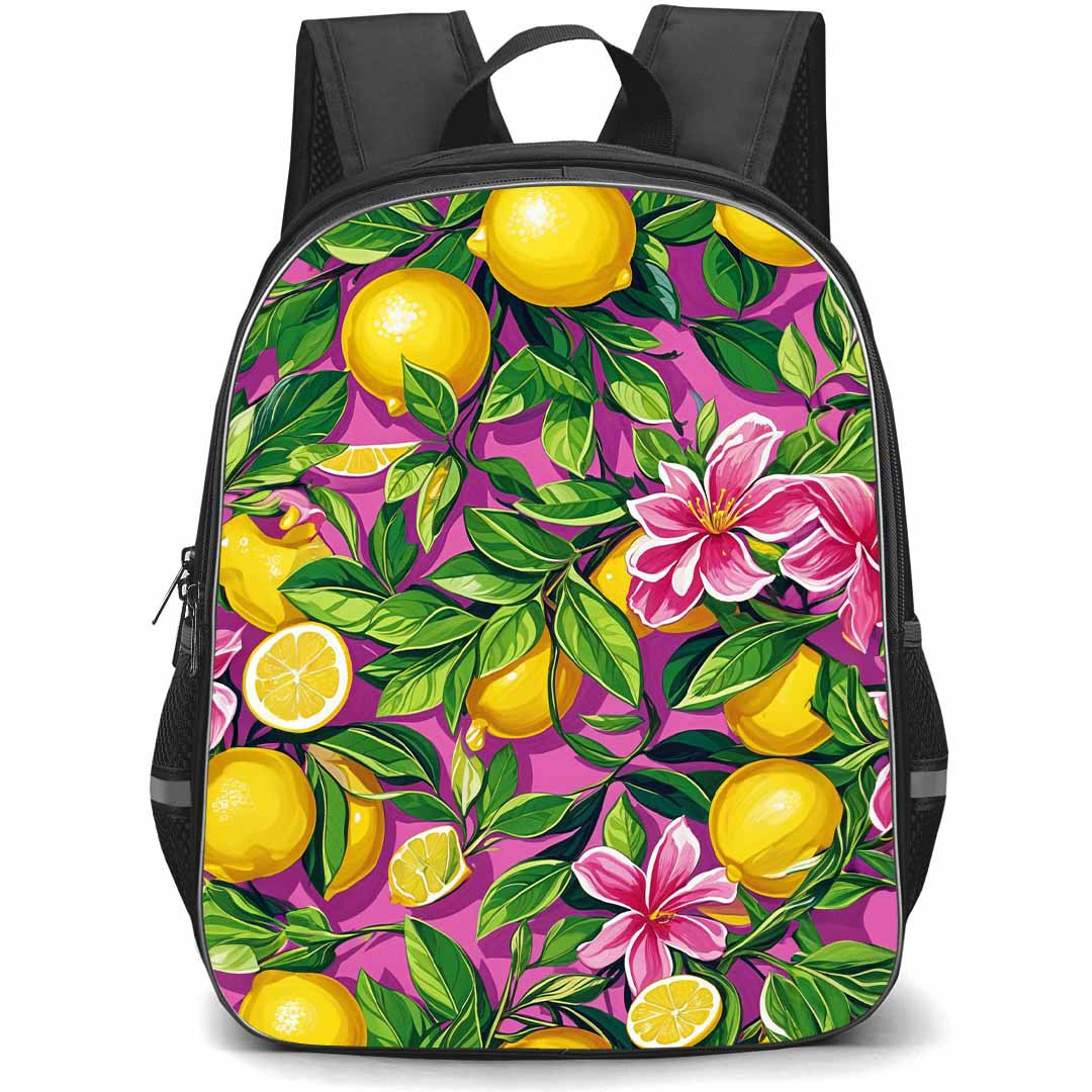 Food Pattern School Backpack StudentPack - Lemon And Flower Illustration Art Poster
