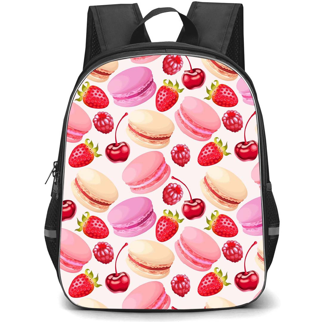 Food Pattern School Backpack StudentPack - Strawberry Macaron Pattern Art On Beige Background