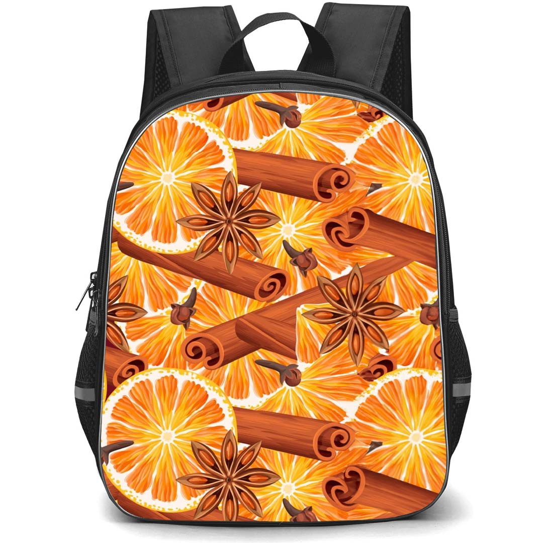 Food Pattern School Backpack StudentPack - Orange With Cinnamon Illustration Art Poster