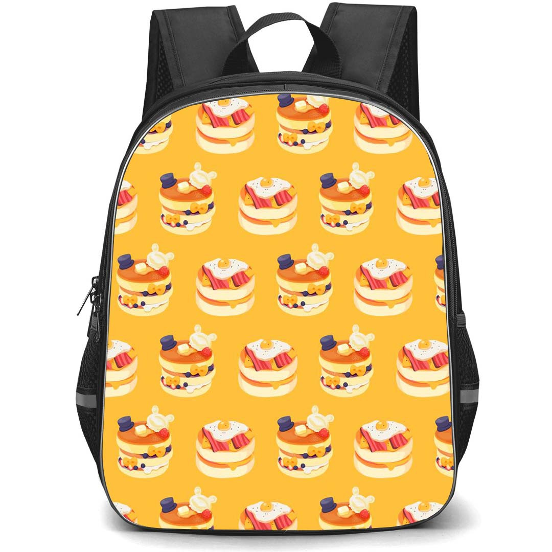 Food Pattern School Backpack StudentPack - PanCakes Pattern Art On Yellow Background
