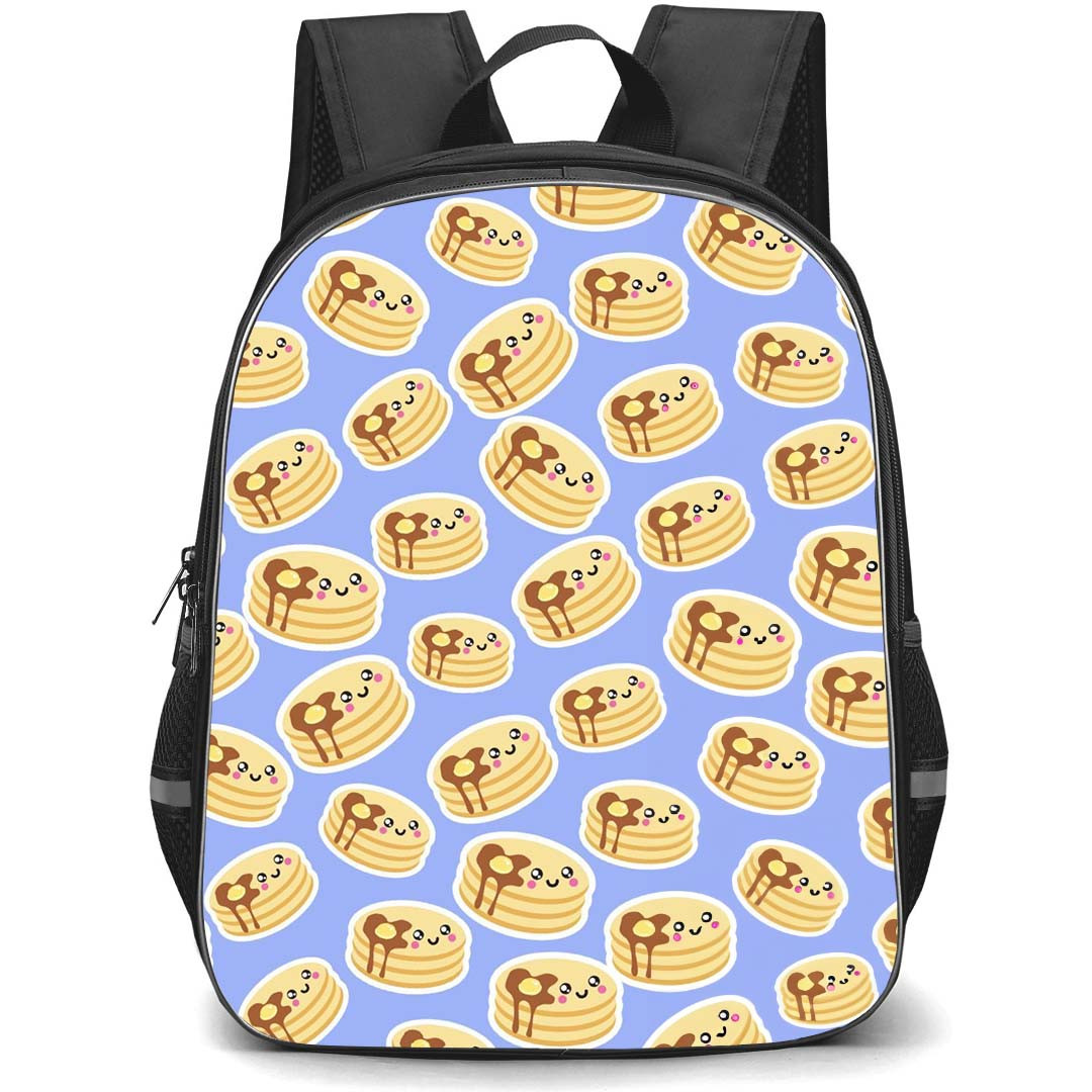 Food Pattern School Backpack StudentPack - Pancakes Emoji Pattern Art On Purple Background