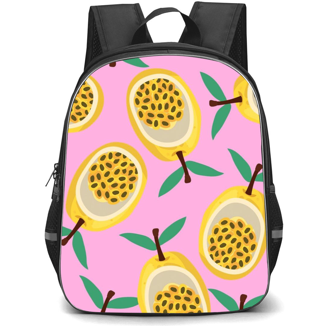 Food Pattern School Backpack StudentPack - Passion Fruit Illustration Pattern Art On Pink Background