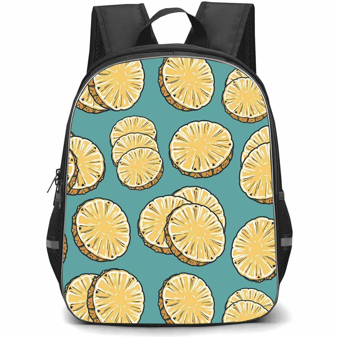 Food Pattern School Backpack StudentPack - Sliced Pineapple Pattern Art On Cyan Background