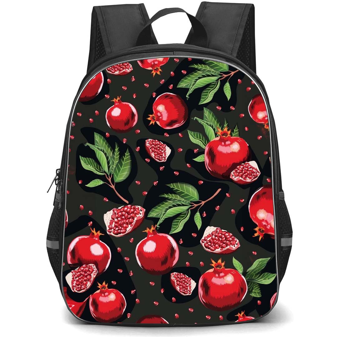 Food Pattern School Backpack StudentPack - Pomegranate Pattern Art On Black Background