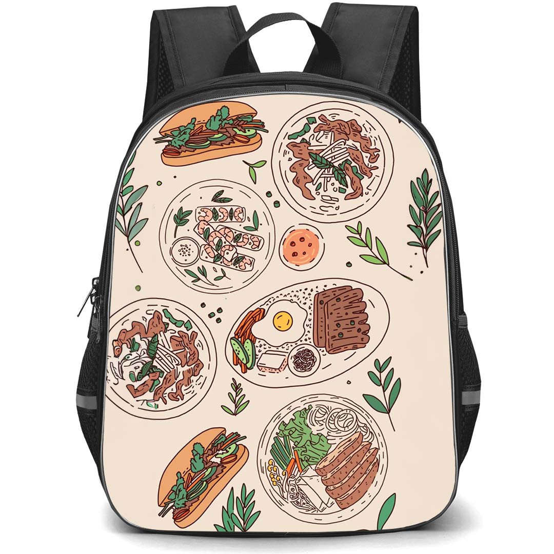 Food Pattern School Backpack StudentPack - Popular Vietnamese Food Art On Beige Background